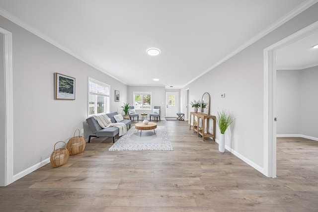 91 S Josephine Ave, Waterford, MI 48328 - living area featuring wood finished floors, crown molding, and baseboards