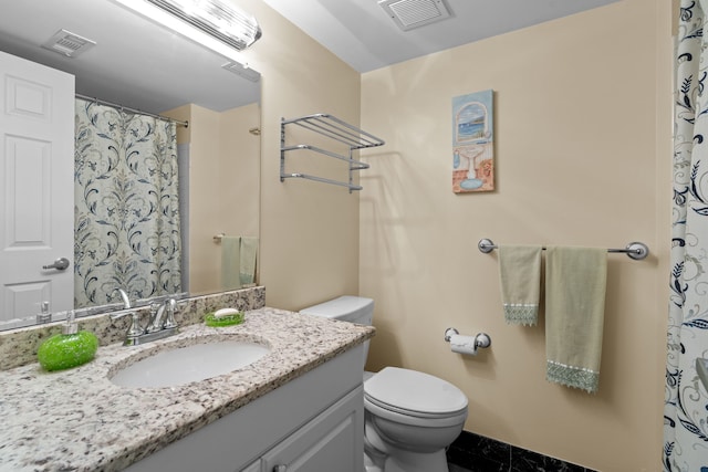 full bath with vanity, toilet, and visible vents