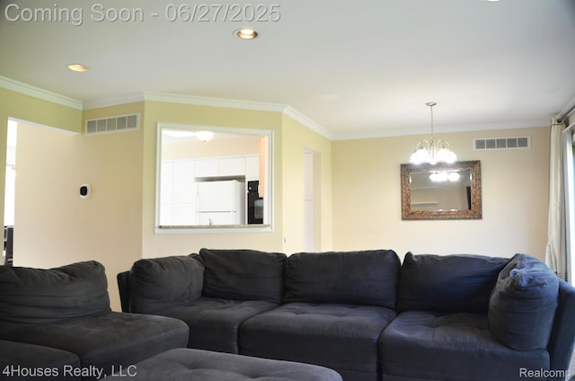 4184 Colorado Ln Unit 117, West Bloomfield, MI 48322 - living room with a chandelier, ornamental molding, and recessed lighting