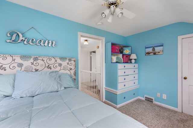 6171 S Main St, Clarkston, MI 48346 - bedroom featuring carpet, baseboards, a ceiling fan, and vaulted ceiling