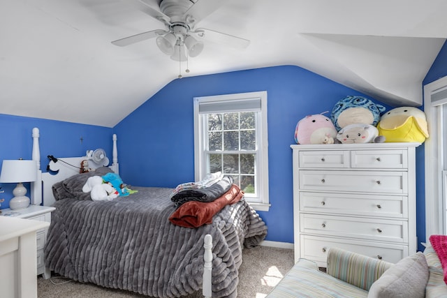 6171 S Main St, Clarkston, MI 48346 - bedroom featuring carpet flooring, lofted ceiling, a ceiling fan, and baseboards