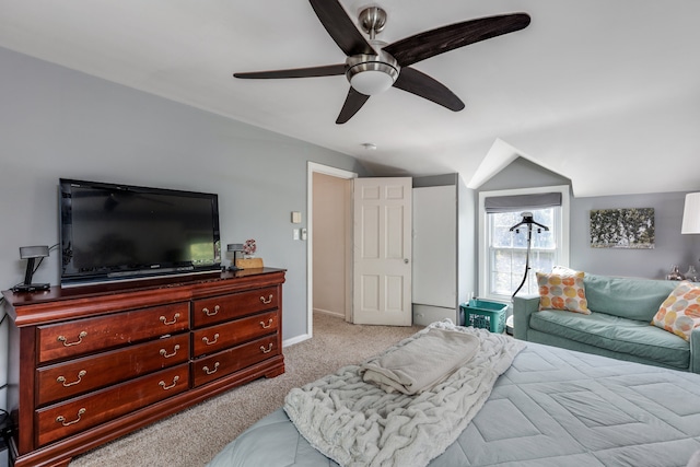 6171 S Main St, Clarkston, MI 48346 - bedroom with light carpet, vaulted ceiling, and ceiling fan