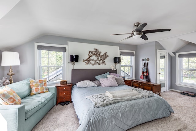 6171 S Main St, Clarkston, MI 48346 - bedroom featuring vaulted ceiling, carpet floors, multiple windows, and ceiling fan