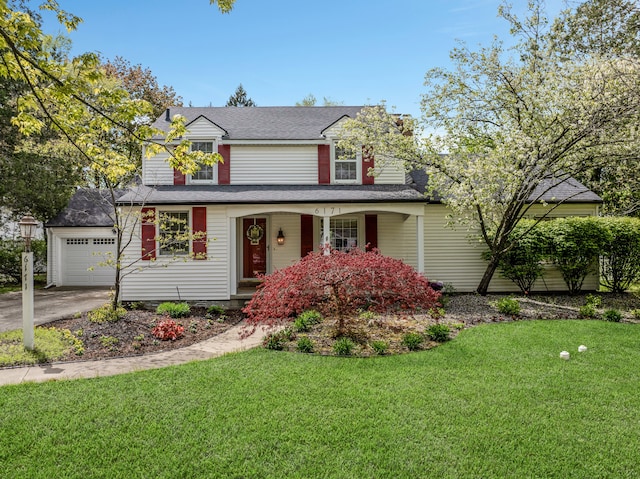 6171 S Main St, Clarkston, MI 48346 - traditional-style house featuring a front lawn, a garage, a porch, concrete driveway, and roof with shingles