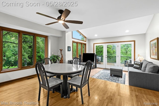 4395 Hickory Ct, Orchard Lake, MI 48323 - dining area featuring light wood-style floors, a ceiling fan, recessed lighting, and baseboards