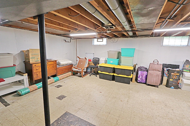 below grade area with tile patterned floors