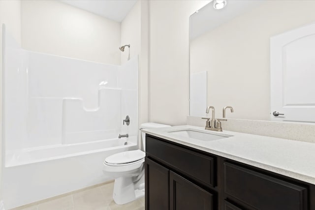 bathroom featuring toilet, tile patterned floors, shower / bath combination, and vanity