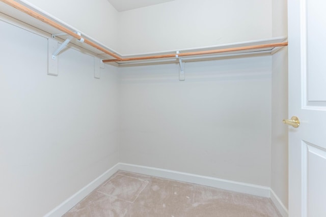 walk in closet featuring light carpet