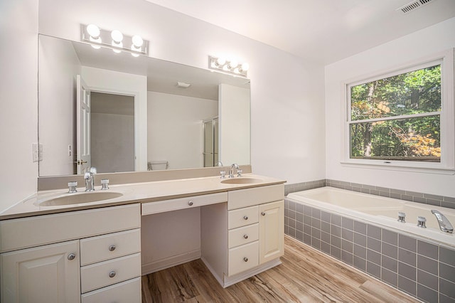 44811 Paw Paw Rd, Paw Paw, MI 49079 - bathroom with a sink, double vanity, and wood finished floors