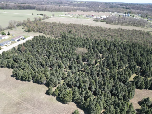 birds eye view of property with a forest view