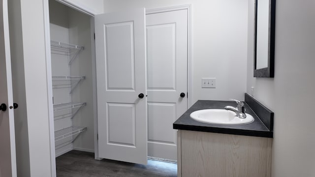 bathroom featuring vanity and wood finished floors