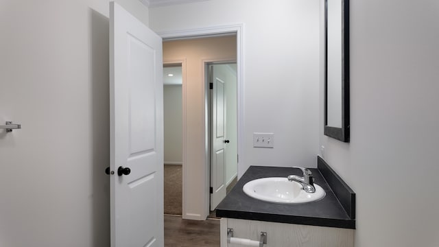 bathroom with vanity and wood finished floors