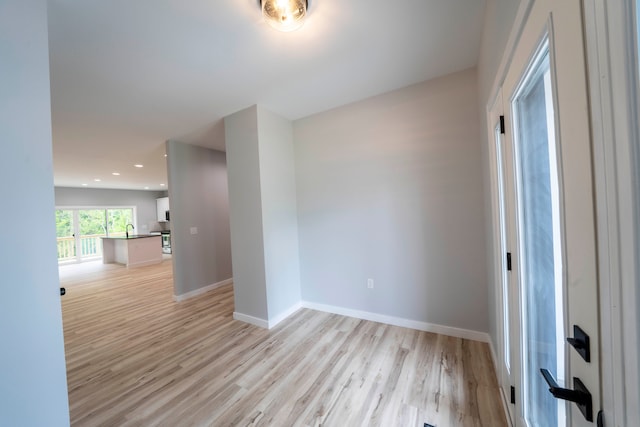 26015 E Huron River Dr, Flat Rock, MI 48134 - empty room featuring light wood-type flooring, baseboards, a sink, and recessed lighting