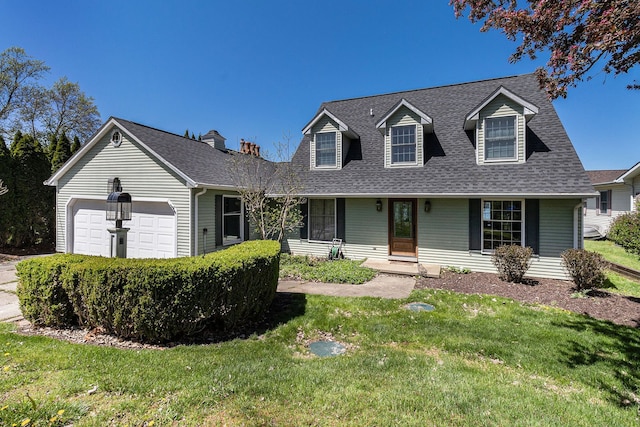 9528 Silverside Dr, South Lyon, MI 48178 - new england style home with an attached garage, a shingled roof, and a front yard