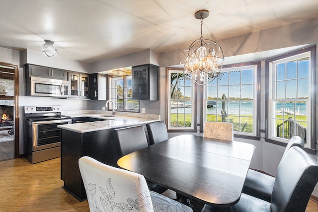 9528 Silverside Dr, South Lyon, MI 48178 - dining area featuring a chandelier, plenty of natural light, and light wood-style floors