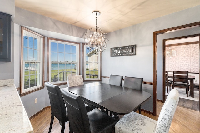 9528 Silverside Dr, South Lyon, MI 48178 - dining area with a chandelier, light wood-style flooring, plenty of natural light, and baseboards
