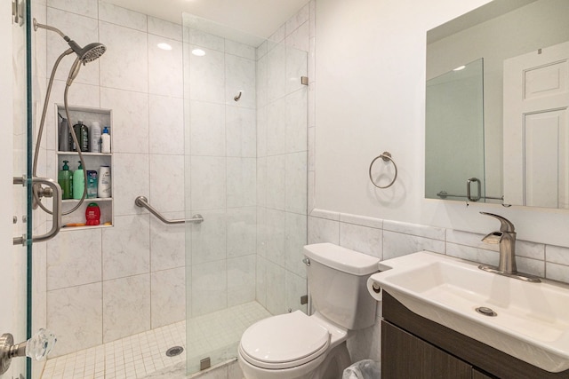 9528 Silverside Dr, South Lyon, MI 48178 - full bath with a shower stall, toilet, tile walls, and vanity