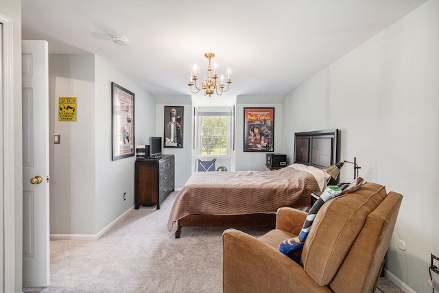 9528 Silverside Dr, South Lyon, MI 48178 - bedroom featuring a chandelier, light carpet, and baseboards