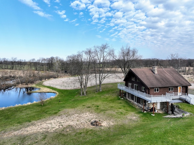 aerial view with a water view
