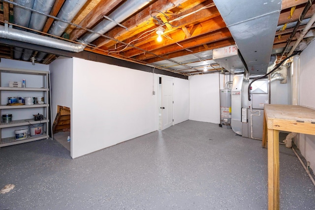 unfinished below grade area with water heater and heating unit