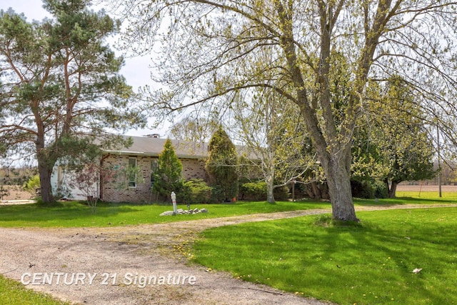 view of front of property with brick siding and a front lawn