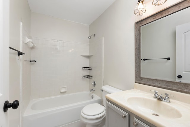 full bathroom with toilet, vanity, and shower / bath combination