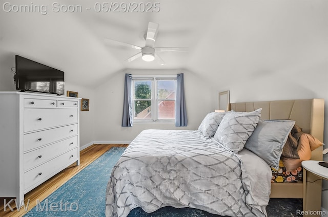 1930 N Wilson Ave, Royal Oak, MI 48073 - bedroom featuring vaulted ceiling, light wood-style floors, baseboards, and ceiling fan