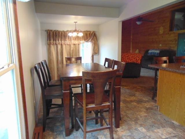 dining room with a chandelier