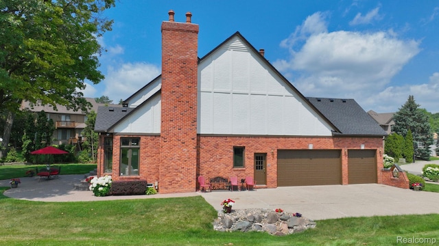 1947 Maplewood Ave, Bloomfield Hills, MI 48302 - view of property exterior featuring brick siding, a yard, a chimney, concrete driveway, and a shingled roof