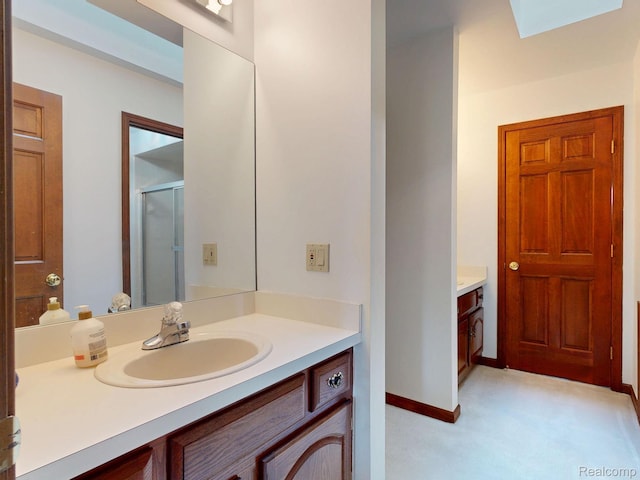 1947 Maplewood Ave, Bloomfield Hills, MI 48302 - full bathroom with vanity, a stall shower, and a skylight