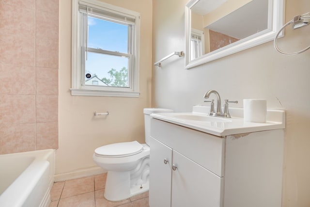 bathroom with tile patterned flooring, toilet, and vanity