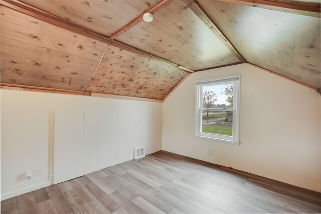 additional living space with wood finished floors, wooden ceiling, and vaulted ceiling