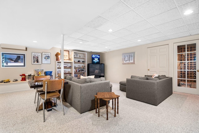 3603 Creekside Dr, Ann Arbor, MI 48105 - living room featuring carpet flooring, a paneled ceiling, and recessed lighting