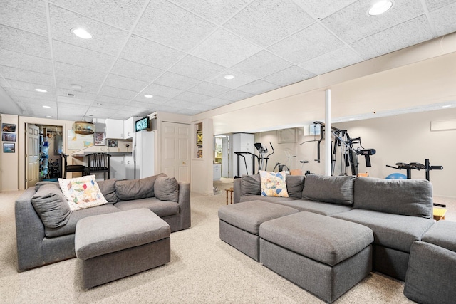 3603 Creekside Dr, Ann Arbor, MI 48105 - living area featuring a paneled ceiling, recessed lighting, and light colored carpet