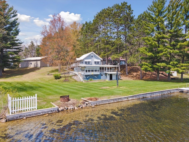 10458 Sleepy Hollow Ln, Mecosta, MI 49332 - rear view of property with stairway and a deck with water view