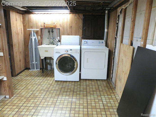 37800 Charter Oaks Blvd, Clinton Township, MI 48036 - washroom featuring independent washer and dryer and wooden walls