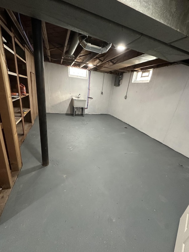 basement with a sink