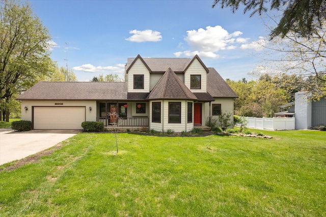 11104 Southbrook Dr, Ceresco, MI 49033 - view of front of home with an attached garage, concrete driveway, a shingled roof, and a porch