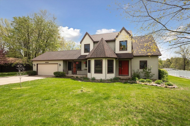 11104 Southbrook Dr, Ceresco, MI 49033 - view of front of home with an attached garage, concrete driveway, roof with shingles, and covered porch