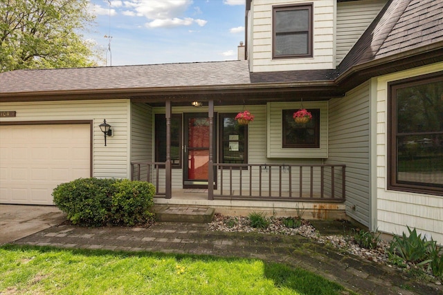 11104 Southbrook Dr, Ceresco, MI 49033 - property entrance featuring a porch, an attached garage, and roof with shingles
