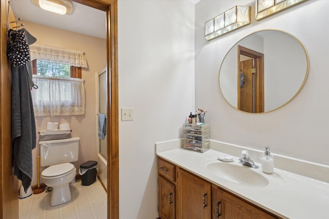 11104 Southbrook Dr, Ceresco, MI 49033 - full bath featuring tile patterned floors, vanity, toilet, and bath / shower combo with glass door