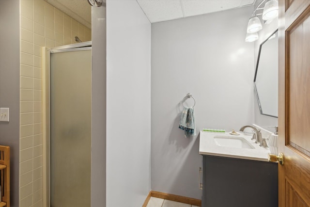 11104 Southbrook Dr, Ceresco, MI 49033 - full bathroom with vanity, a shower stall, and tile patterned floors