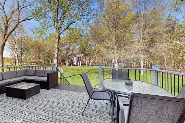 7272 Holden Rd, Stevensville, MI 49127 - wooden deck with an outdoor hangout area, outdoor dining space, and a lawn