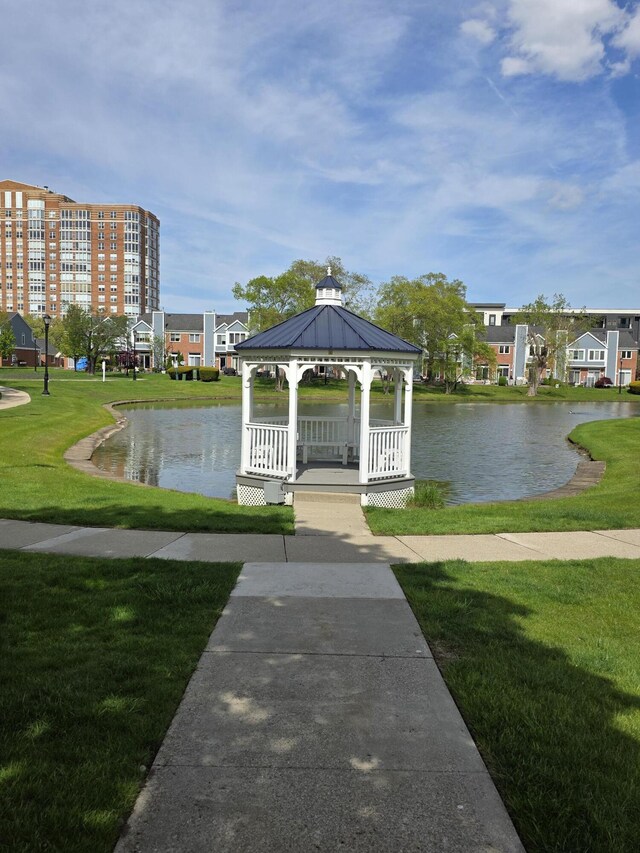 3320 Spinnaker Ln Unit 15E, Detroit, MI 48207 - view of home's community with a gazebo, a lawn, and a water view