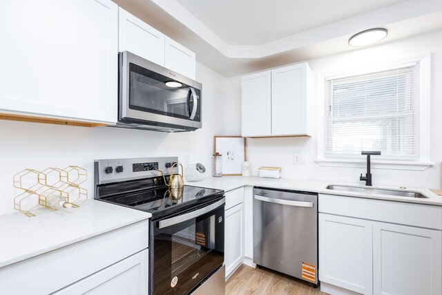 21430 Ridgedale St, Oak Park, MI 48237 - kitchen with appliances with stainless steel finishes, a sink, light countertops, and white cabinets