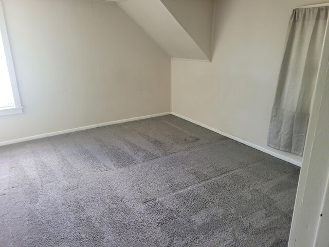 bonus room with carpet, vaulted ceiling, and baseboards
