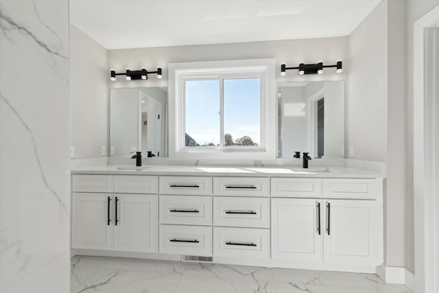 45518 Jefferson Ave, Chesterfield, MI 48047 - bathroom with marble look tile flooring and double vanity