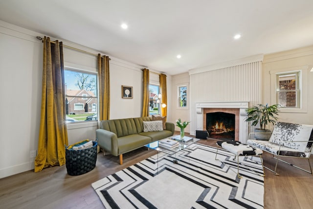 18941 Santa Rosa Dr, Detroit, MI 48221 - living area featuring wood finished floors, a fireplace, recessed lighting, and baseboards