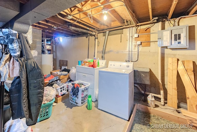 2324-2326 38th St SW, Wyoming, MI 49519 - unfinished basement featuring washer and dryer, electric panel, and gas water heater