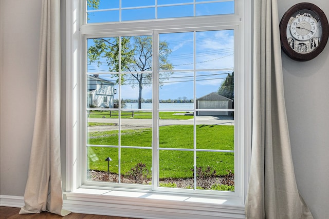 detailed view of a water view and baseboards